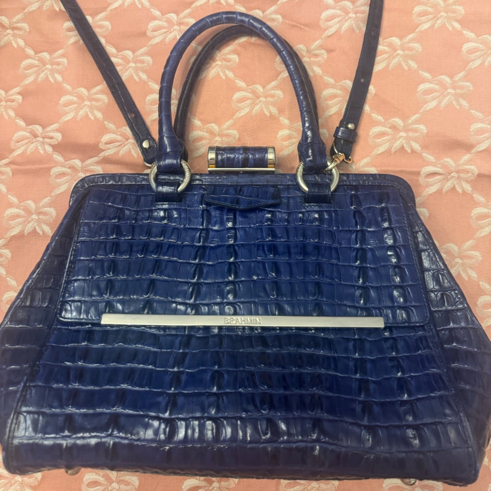 Brahmin Blue Crocodile-Embossed Satchel